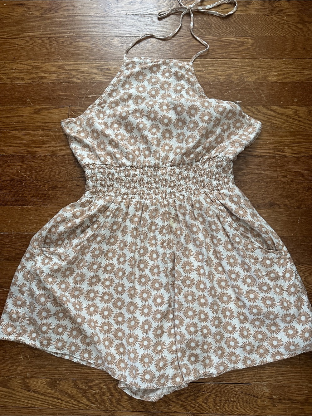 American Eagle Outfitters Cream Daisy Halter Romper